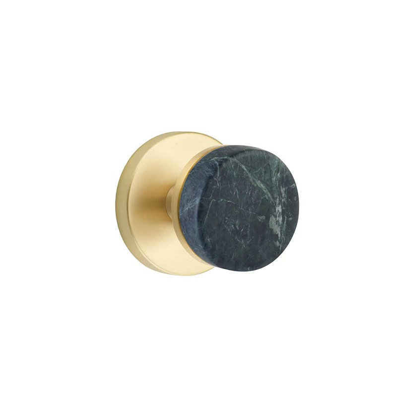 Mortaise intérieure Emtek Select avec rosette à disque et tige conique, bouton en marbre vert (LH), Nickel satiné