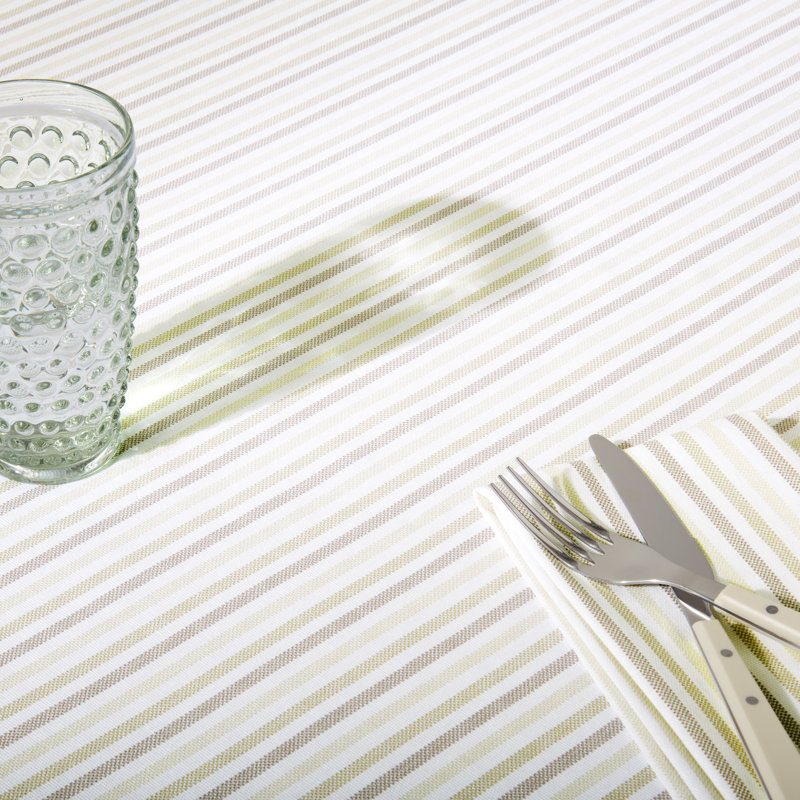 Martha Stewart Daisy Stripe Tablecloth Single Pack, 84" x 60", Beige/Brown