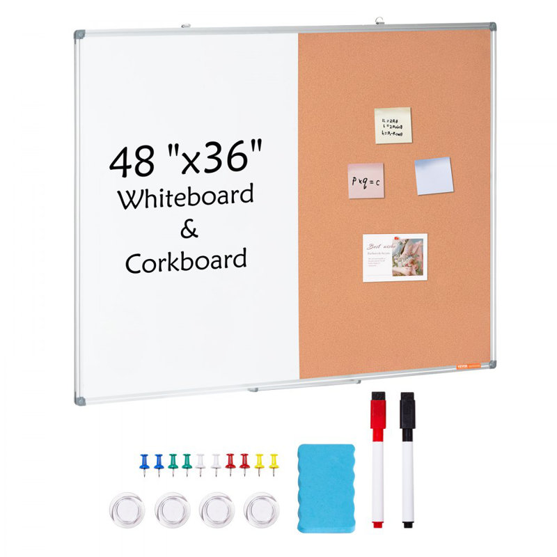 Whiteboard & Cork Board Combo with Aluminum Frame – 2-in-1 Magnetic Dry Erase Bulletin Board for Wall Mount – Ideal for School, Home, Office