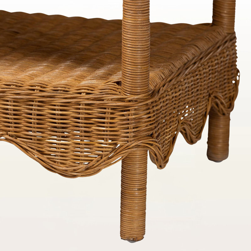 Kaden Honey Scalloped Rattan Side Table in Bohemian Light