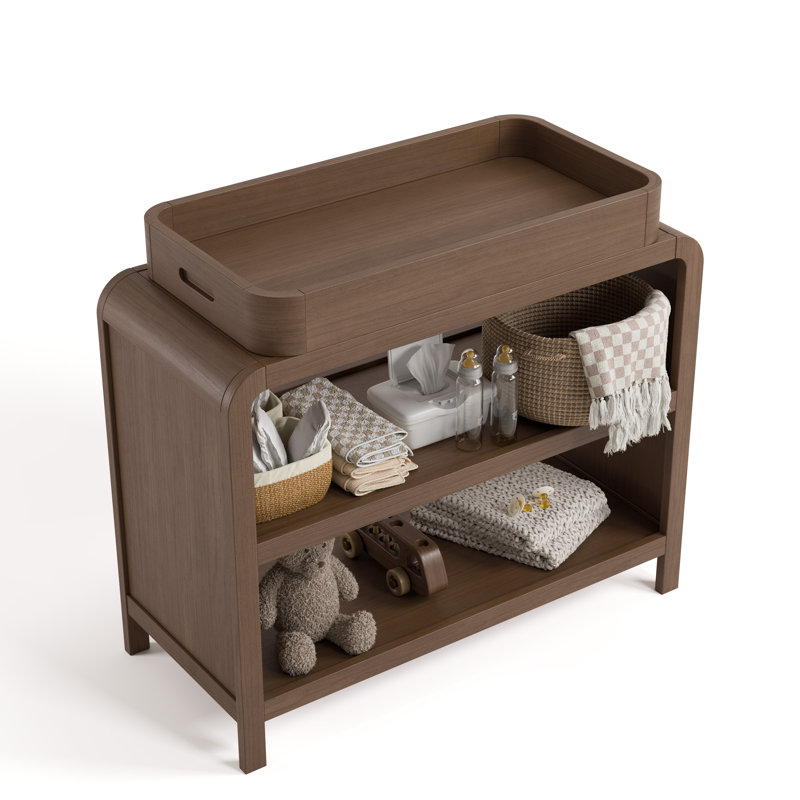 Table à langer avec plateau amovible Santos, Noisette