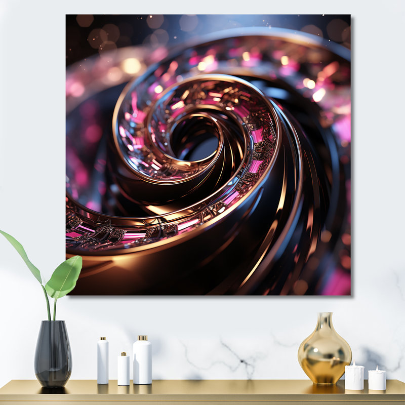 Dégradé rose doré, spirale noire - spirales abstraites, art mural, Toile tendue, H 30 po x l 30 po x P 1,5 po