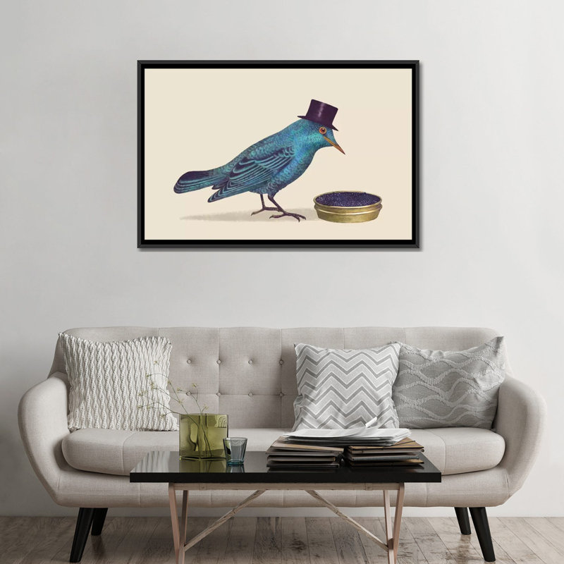 «Gentlebirds Préfér Caviar», impression sur toile tendue, Toile avec cadre noir, Pas de tapis, H 32 po x l 48 po x P 1,5 po