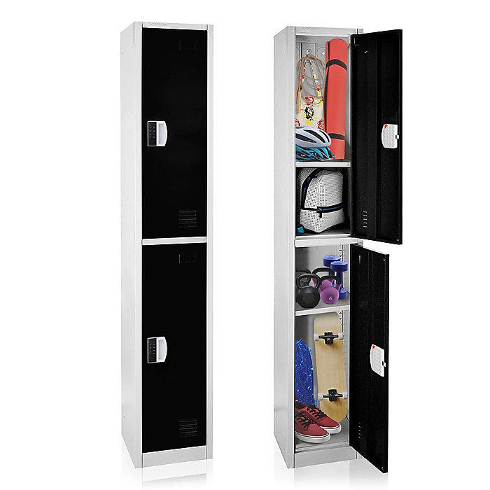 72" Black Steel Double Compartment Storage Locker with Adjustable Shelving