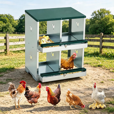Chicken Nesting Box, Egg Laying Box for Hens with Lid, Metal Egg Boxes for Poultry Coop