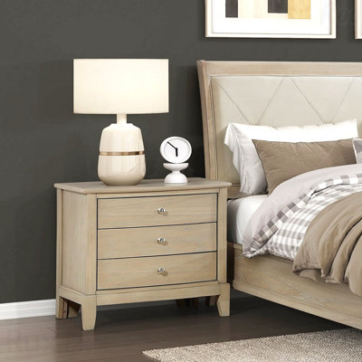 Table de chevet beige à 3 tiroirs, armoire de chevet en bois de style maison de campagne classique 1pc