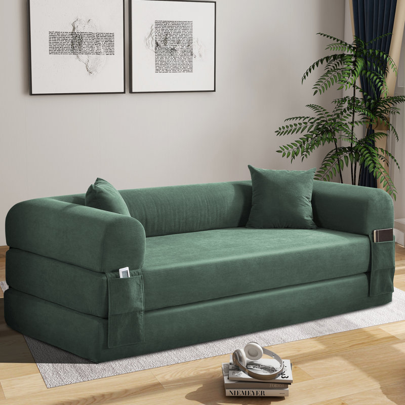 Boneless 3-Seats Convertible Floor Sofa Bed with Storage Pocket, Corduroy Folding Mattress Sofa with Zipper Closure, Floor Lounge Couch for Living Room, Bedroom