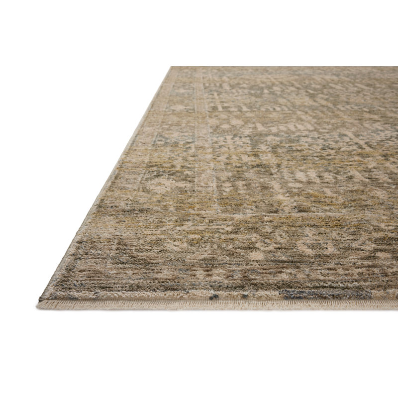 Large Gray and Moss Synthetic Vintage Area Rug