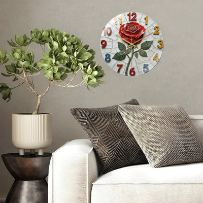 Horloge murale silencieuse en verre trempé de 30 cm, « Élégante horloge murale décorative rose au design vintage », sans tic-tac, fonctionne avec des piles AA (non incluses), décoration artistique pour la maison