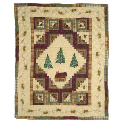Forest Log Cabin Quilted Throw Blanket