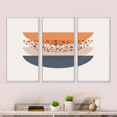 «Abstract Sun & Moon Geometrics in Blue & Orange», ensemble de 3 flottants sur toile