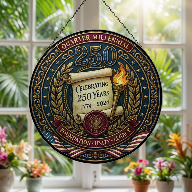 Panneau de fenêtre en verre pour décoration intérieure Quarter Millennial USA 250th Anniversary ， 7,8H, H 7,8 po