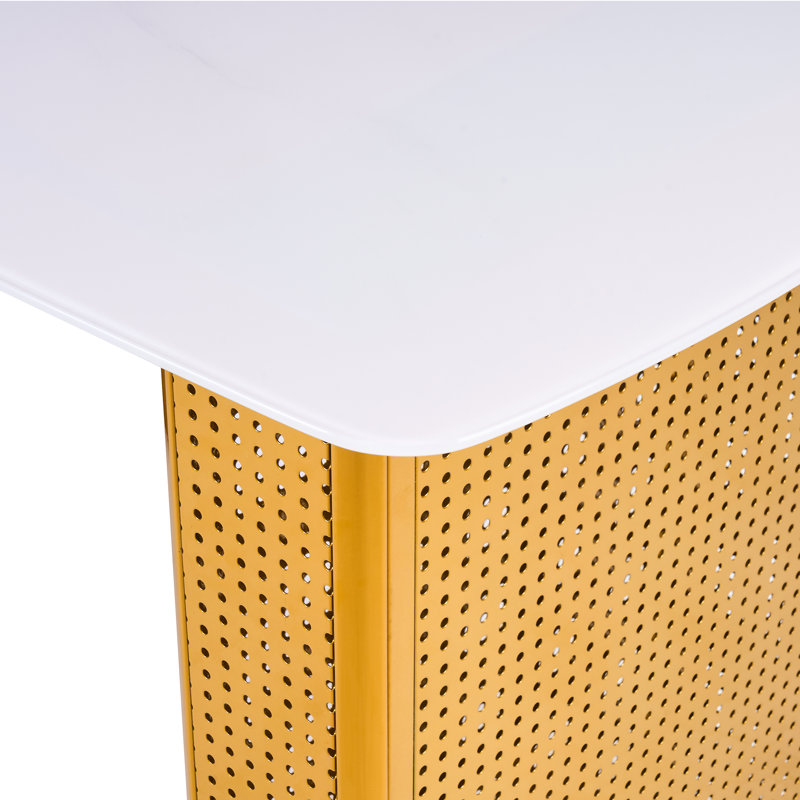 Table de salle à manger en verre de qualité supérieure avec base en métal doré, style moderne