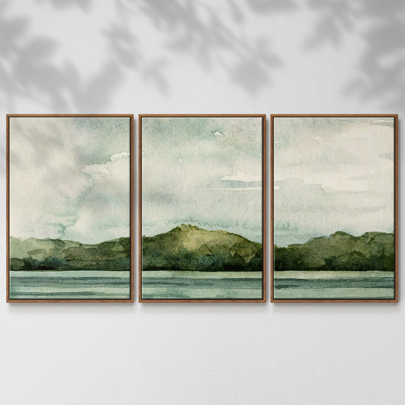 Riverside II, reproduction sur toile 3 pièces, H 40 po x l 78 po x P 2 po, Noyer