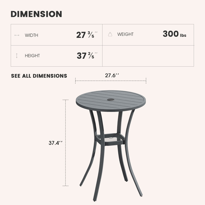 Table de bar d'extérieur ronde 27,6 po Raniesha, Gris foncé