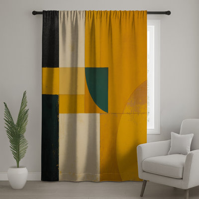 Yellow Geometric Abstract Window Curtains, Geometric Sheer & Blockout Curtains - 1 Panel