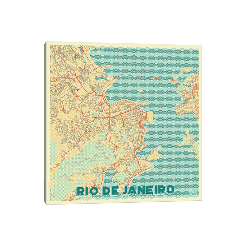 Rio De Janeiro Retro Urban Blueprint Map by Hubert Roguski - Wrapped Canvas Print, 66.04 cm H x 66.04 cm W x 1.91 cm D