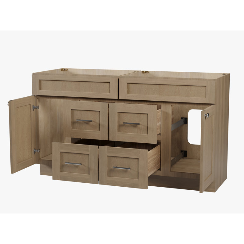 Meuble-lavabo double 60 po avec base de tiroir Disar, Chêne naturel