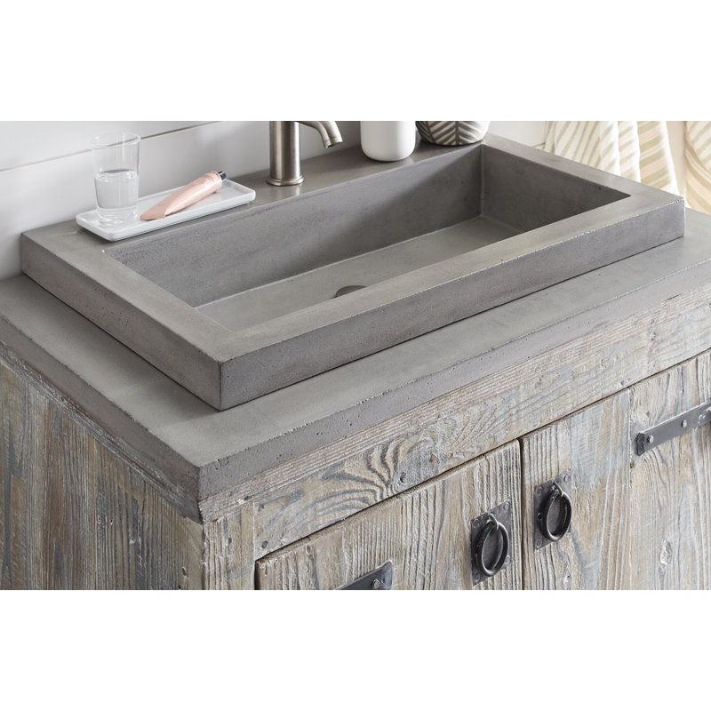 Lavabo de salle de bain rectangulaire encastré à la main Trough, Frêne, Un seul trou pour robinet