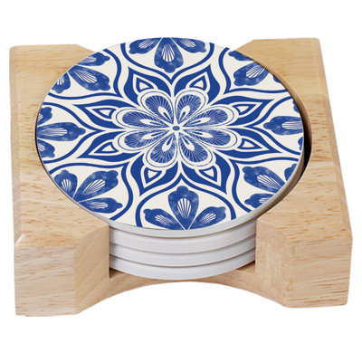 Stoneware 4 Piece Coaster Set With Holder