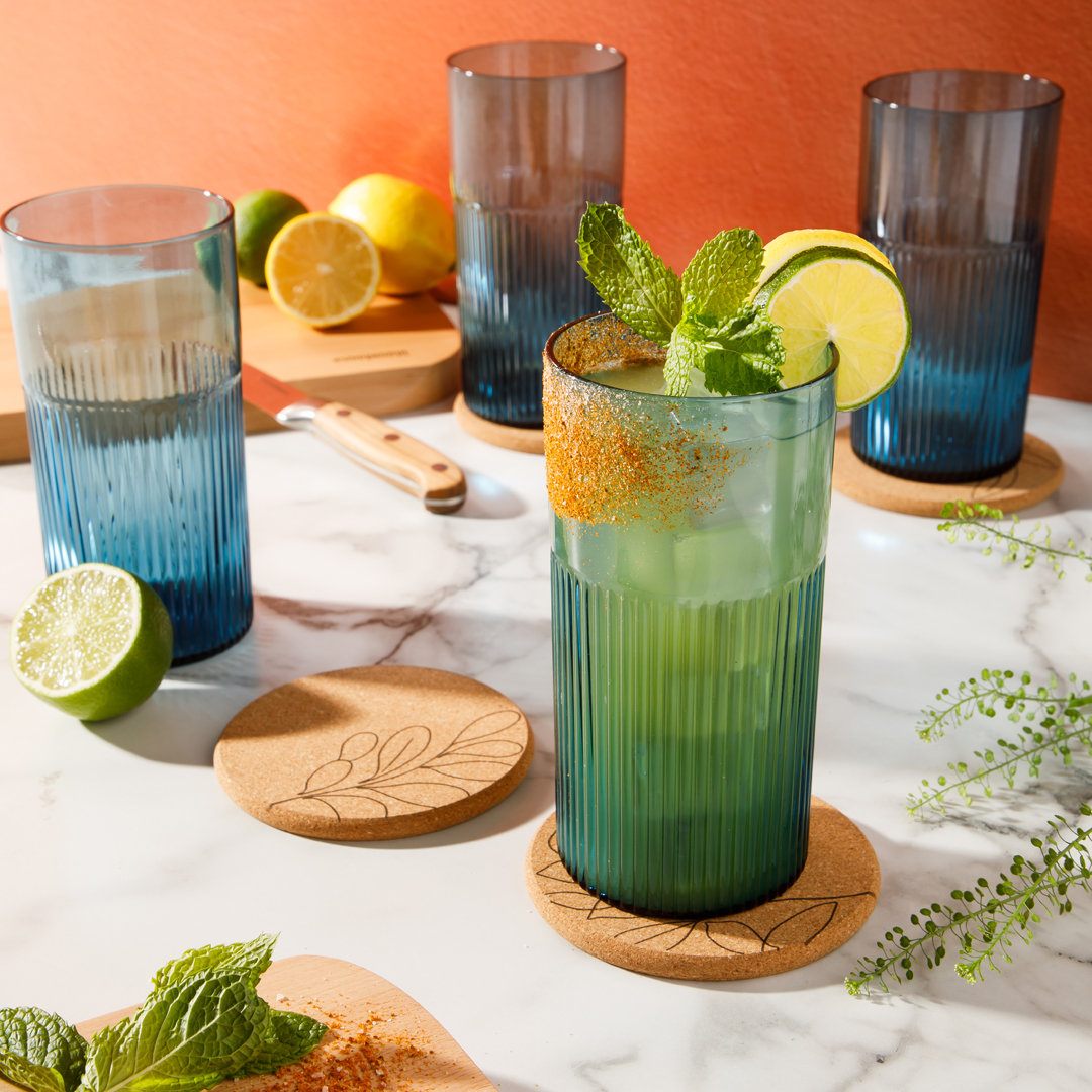 Lyon Sky Ribbed Drinking Glass, Lapis Blue