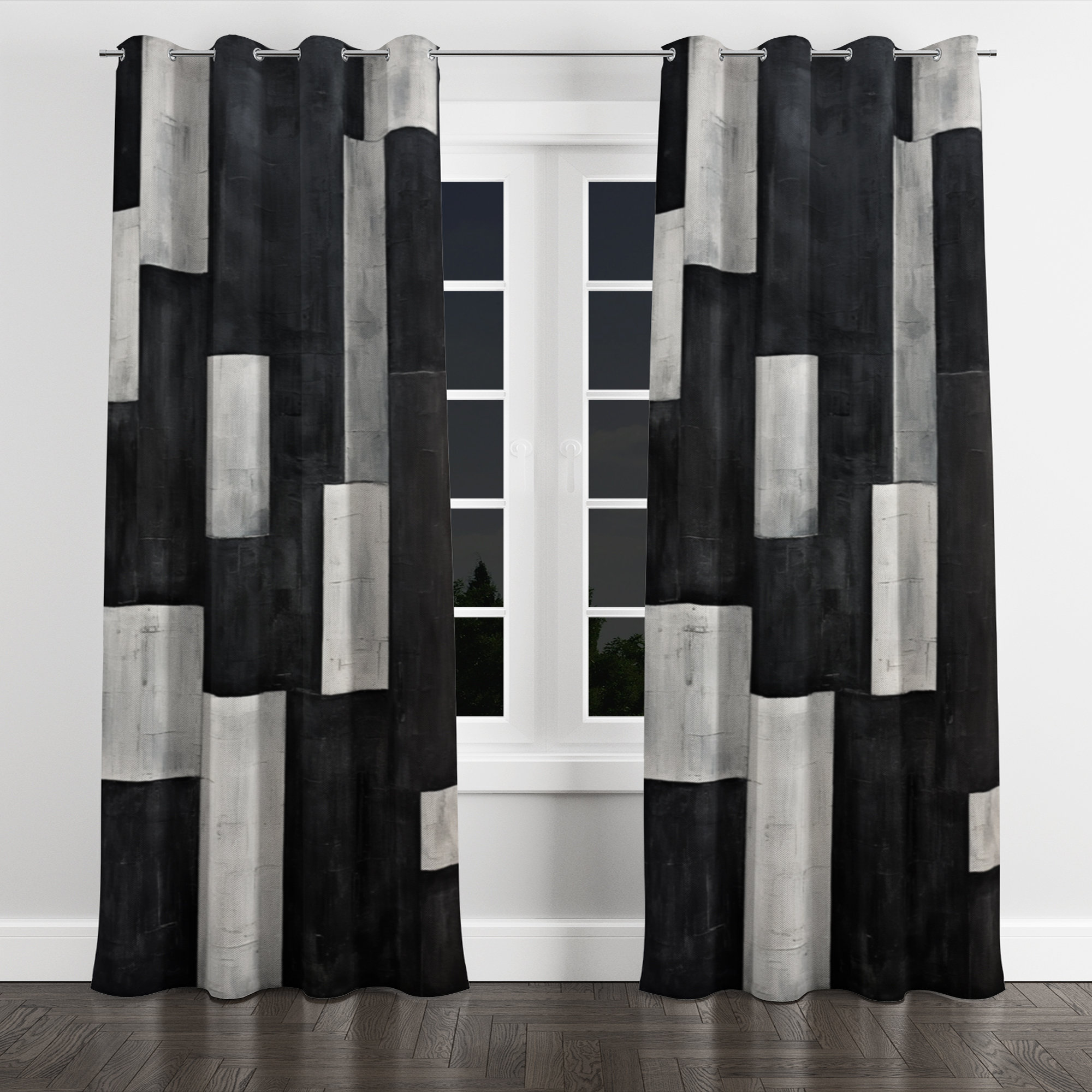 East Urban Home Addora Black And White Cuboids Dream - Shapes Grommet ...