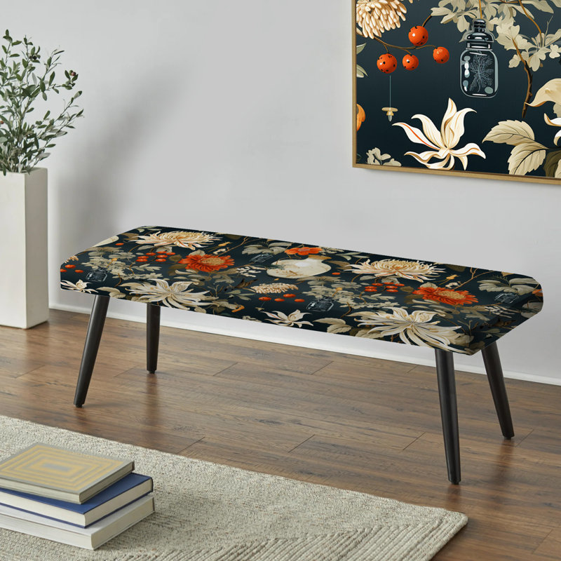 Harmonious Balance - Banc oriental rembourré à motif floral noir