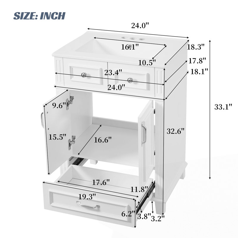 Meuble-lavabo 24 po avec lavabo en céramique, Blanc