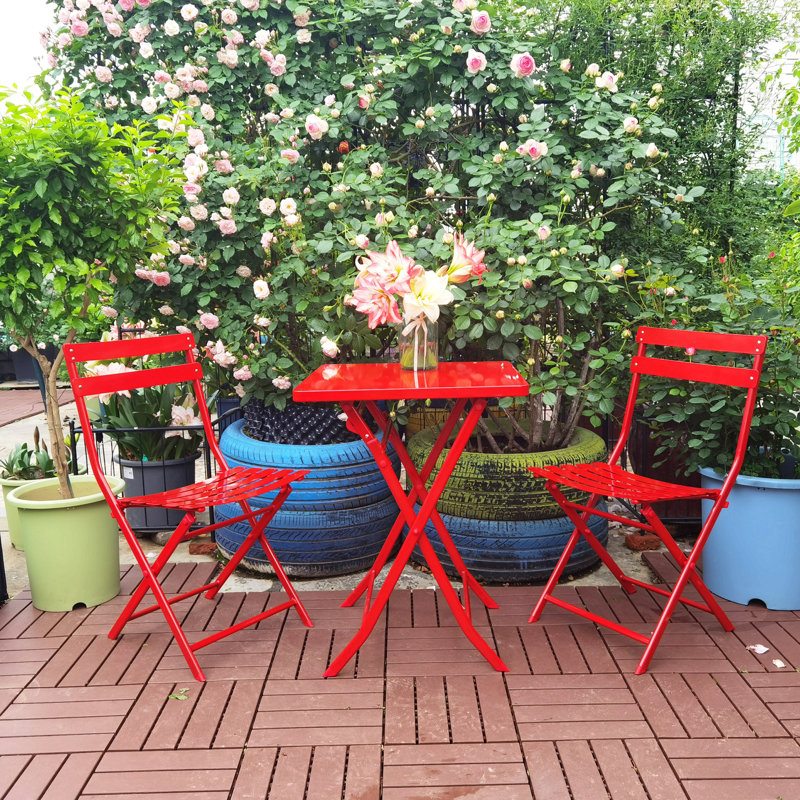 Ensemble bistro 3 pièces de table carrée pliable et chaises, rouge