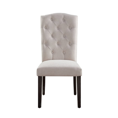 Beige Linen Dining Chair Of 2 - Weathered Legs, Construction For Daily Use Chairs With Legs Padded Back And Seat A Relaxing Ambience