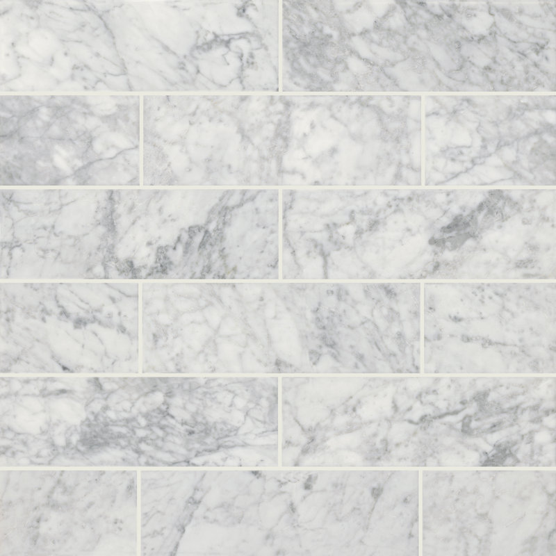 Carreau de sol et de mur en marbre poli Carrara blanc 4 po x 12 po