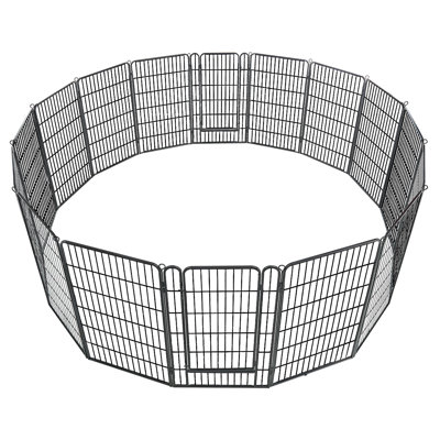 Parc pour chien 40 po 16 panneaux pliables en métal pour enclos d'exercice pour animal de compagnie, chenil de cage de chiot robuste intérieur / extérieur avec porte pour petits / grands chiens et chats, portable pour camping-car, cour, noir