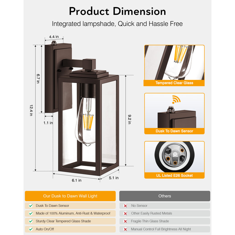 2 Pack Oil Rubbed Bronze Outdoor Lights Wall Mount, Dusk to Dawn Wall Lights fo House Outside, Oil Rubbed Bronze