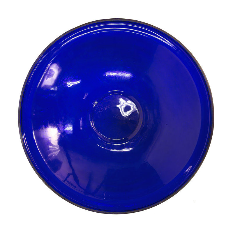 Cobalt Blue Crackle Glass Birdbath with Wrought Iron Wall Bracket