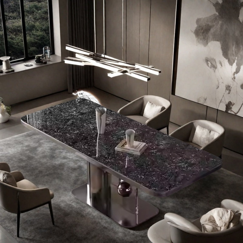 Table de salle à manger rectangulaire légère de luxe moderne, 29,5 x L 62,9 po x l 33,4 po, Noir/gris