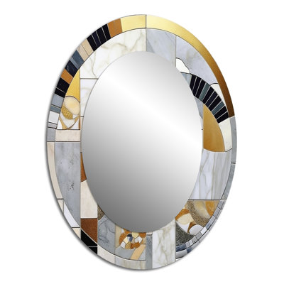 Gris et jaune mosaïque IV - Miroir mural moderne ovale