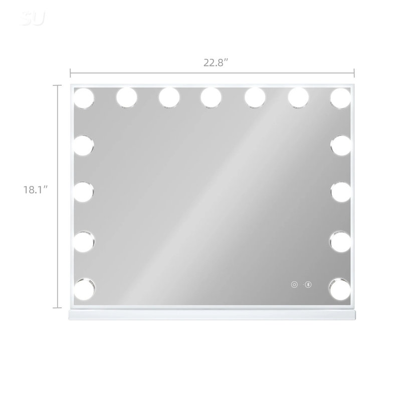 Miroir de coiffeuse Hollywood avec haut-parleur Bluetooth, 15 ampoules DEL à intensité variable, 3 modes de couleur et port de charge USB