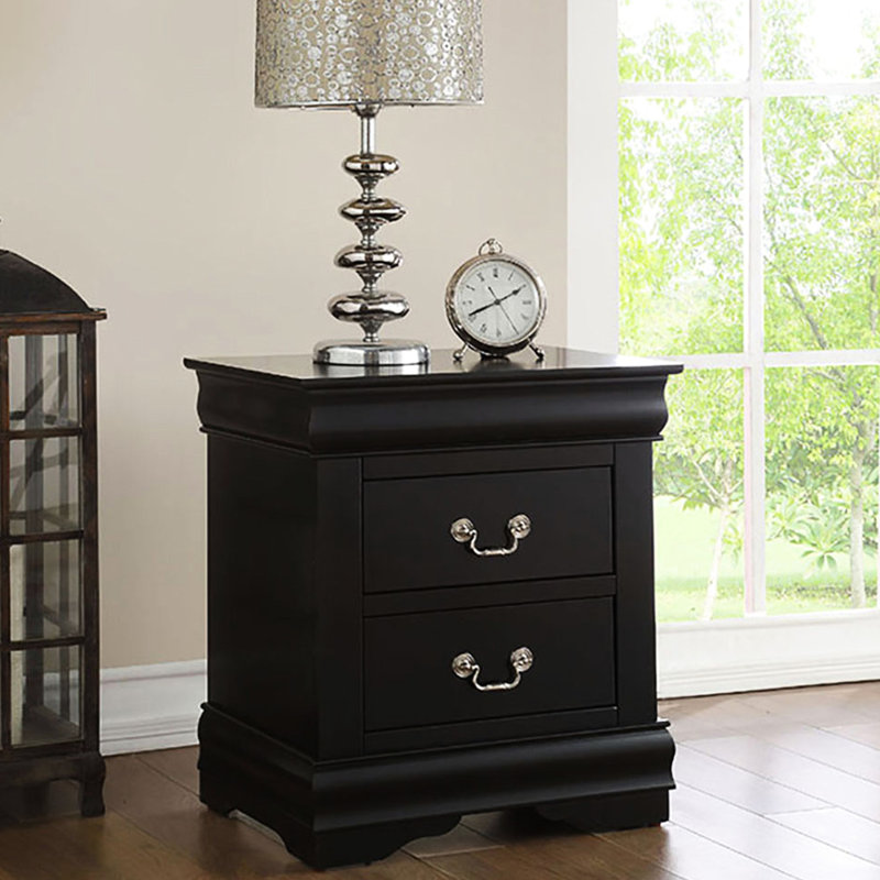 Table de chevet noire pour 2 chambres - Style classique et rangement organisé pour un design moderne et pratique