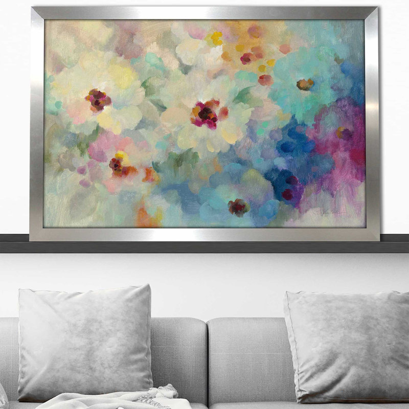 Floral Extravaganza - Peinture, Encadrement argenté, H 21,5 po x l 27,5 po x P 0,75 po