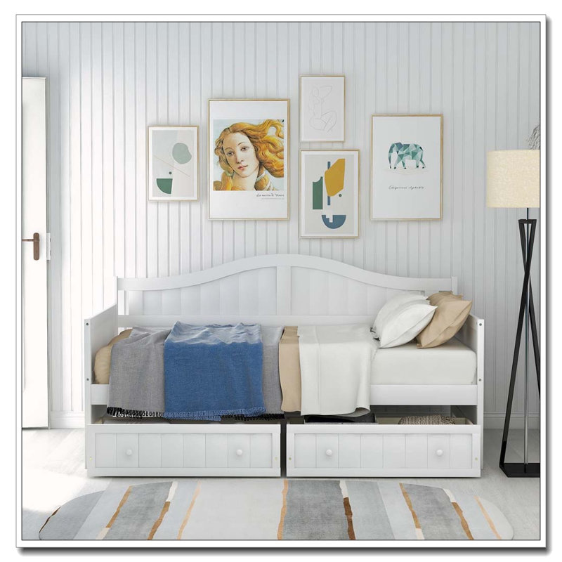 Wooden Daybed with 2 drawers, White