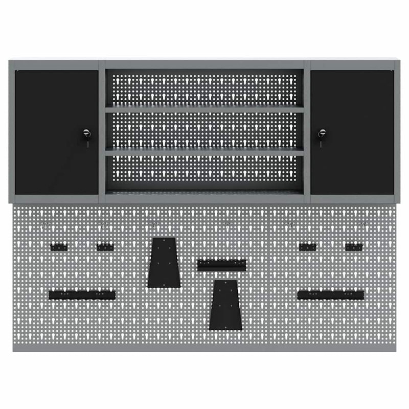 Tool Cabinet Set with Shelf with Storage Powder-Coated Steel Metal Wall