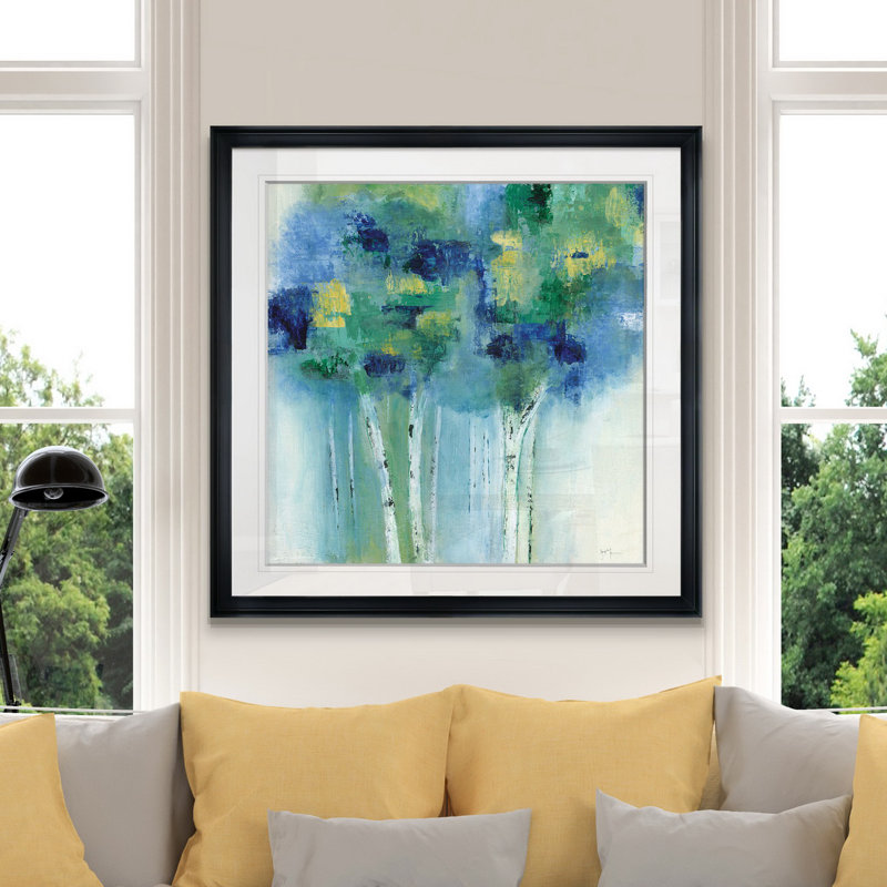 Birch in Blues - Reproduction d'art sur papier, H 28 po x l 28 po x P 1,5 po, Cadre noir