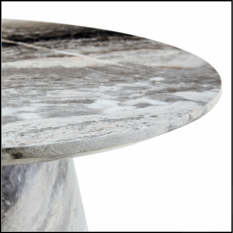 Table basse ronde en panneau de fibres de densité moyenne avec placage texturé gris, idéale pour les espaces de vie modernes et chaleureux.