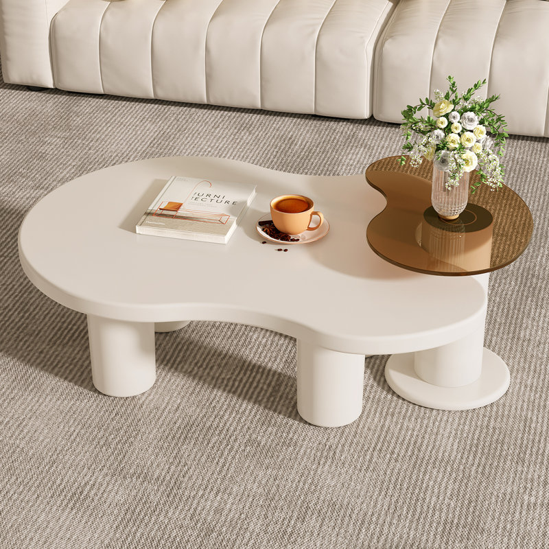 Modern Cream White Nesting Coffee Table Set of 2 for Living Room, Bedroom, Small Spaces
