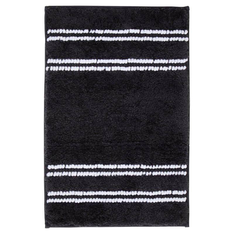 Tamitra Synthetic Bath Mat, Single- 60cm L x 40cm W, Charcoal Grey Striped
