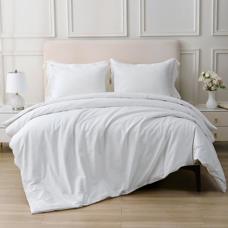 Ensemble de housse de couette 100% coton, Housse de couette grand et 2 taies d'oreiller stan, Blanc