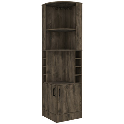 Armoire brune foncée à 8 tablettes avec espace central pour mettre en valeur les barres à 2 tablettes, rehaussant l'esthétique et la fonctionnalité