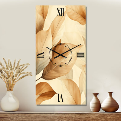 Feuilles d'automne en couches I - Grande horloge murale minimaliste en métal