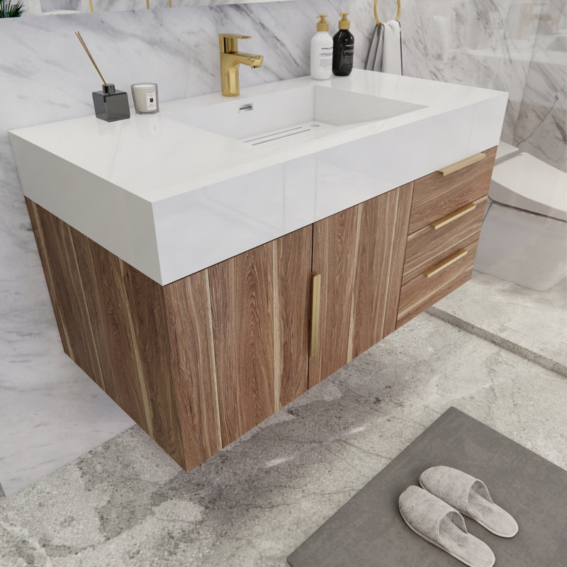 Glasgow 42'' Single Bathroom Vanity with Acrylic Top, Dark White/Oak, White