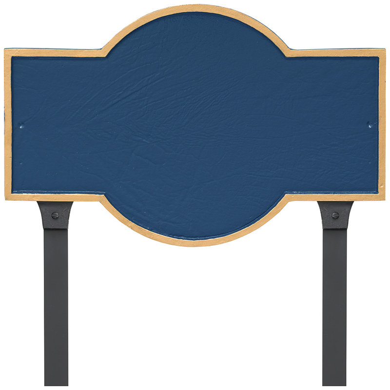 Plaque d'adresse rectangulaire avec piquets Canterbury, Bleu de mer / doré